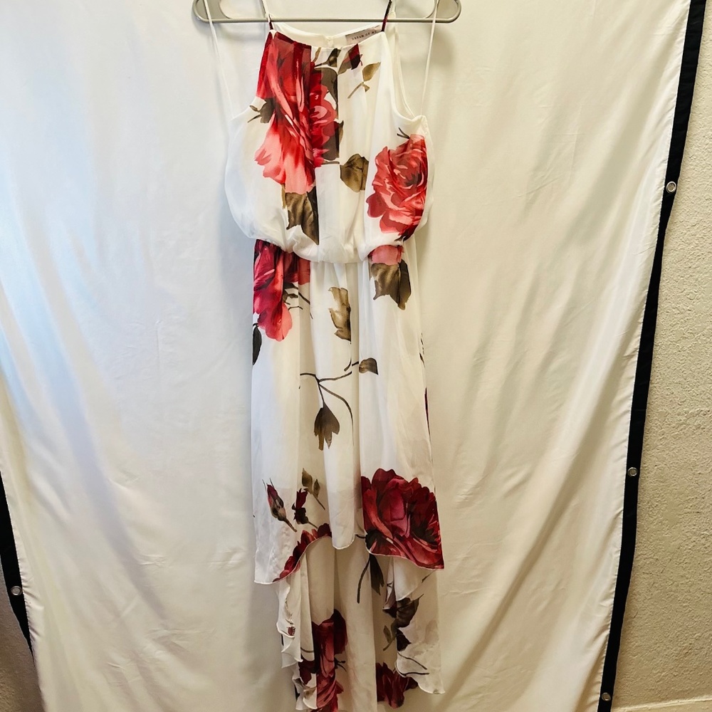 Dream of Me Halter Neck Maxi Dress Chiffon Floral Pattern White & Red
